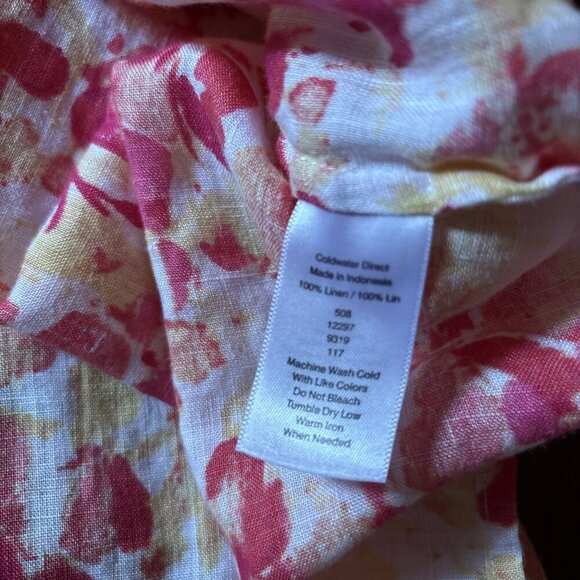 Cold water Pink Floral 100% Linen Blouse Size Medium Beach Or Cruise Wear - Picture 7 of 7
